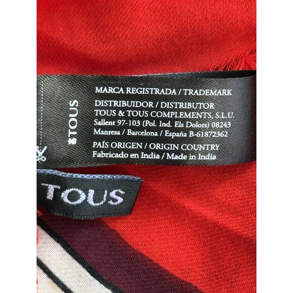 TOUS Beige And Red Kaos Icon Scarf 51” 130cm - Picture 4 of 4